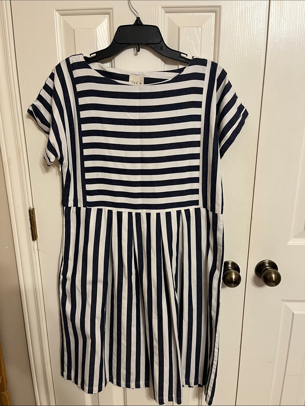 Girls Navy and White Striped Cotton Dress